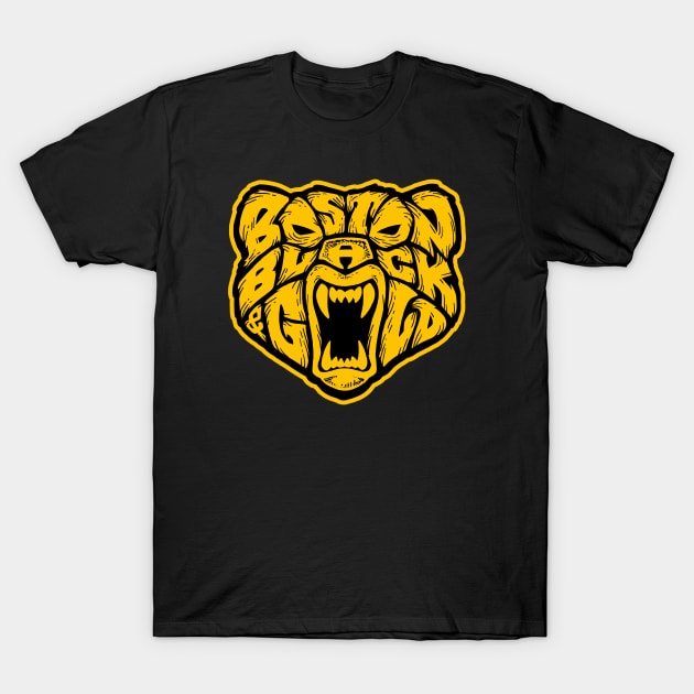 Boston Black & Gold Bear Face T-Shirt by FRGStudios2020